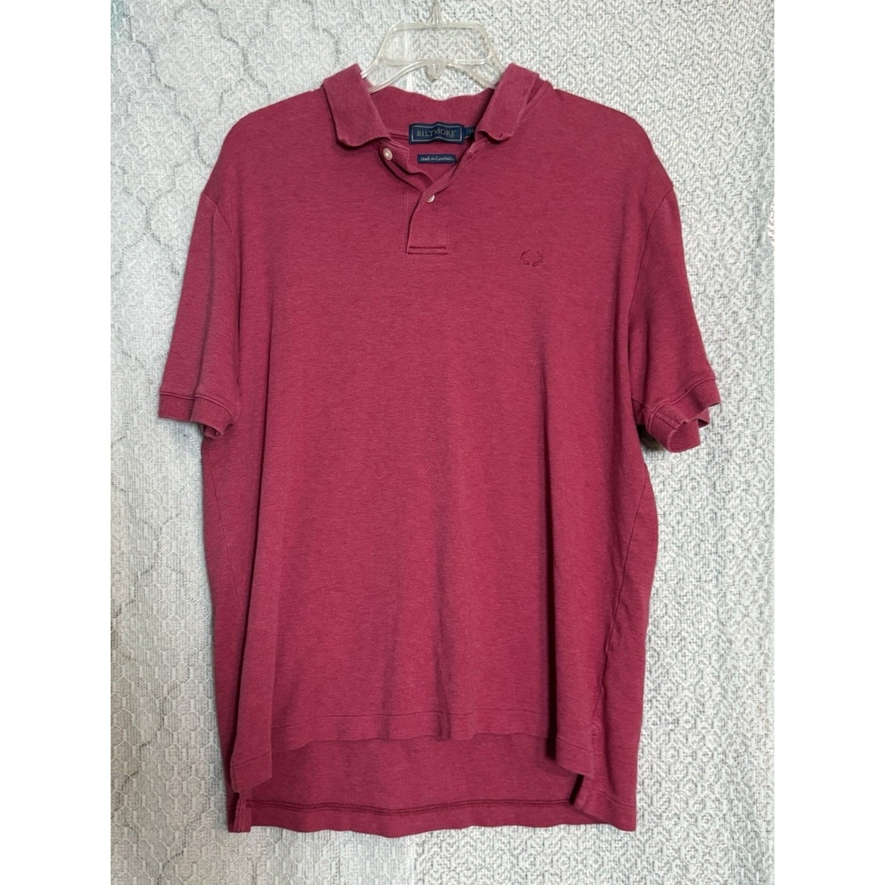 Biltmore Light Red Short Sleeve Polo Shirt Medium 100% Cotton Antlers